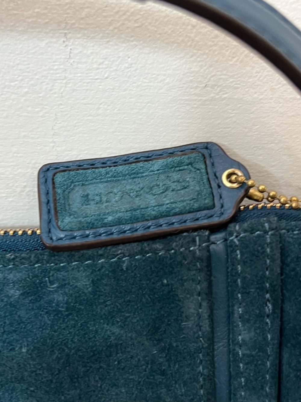 Coach teal blue suede leather medium handbag - Picture 2 of 5